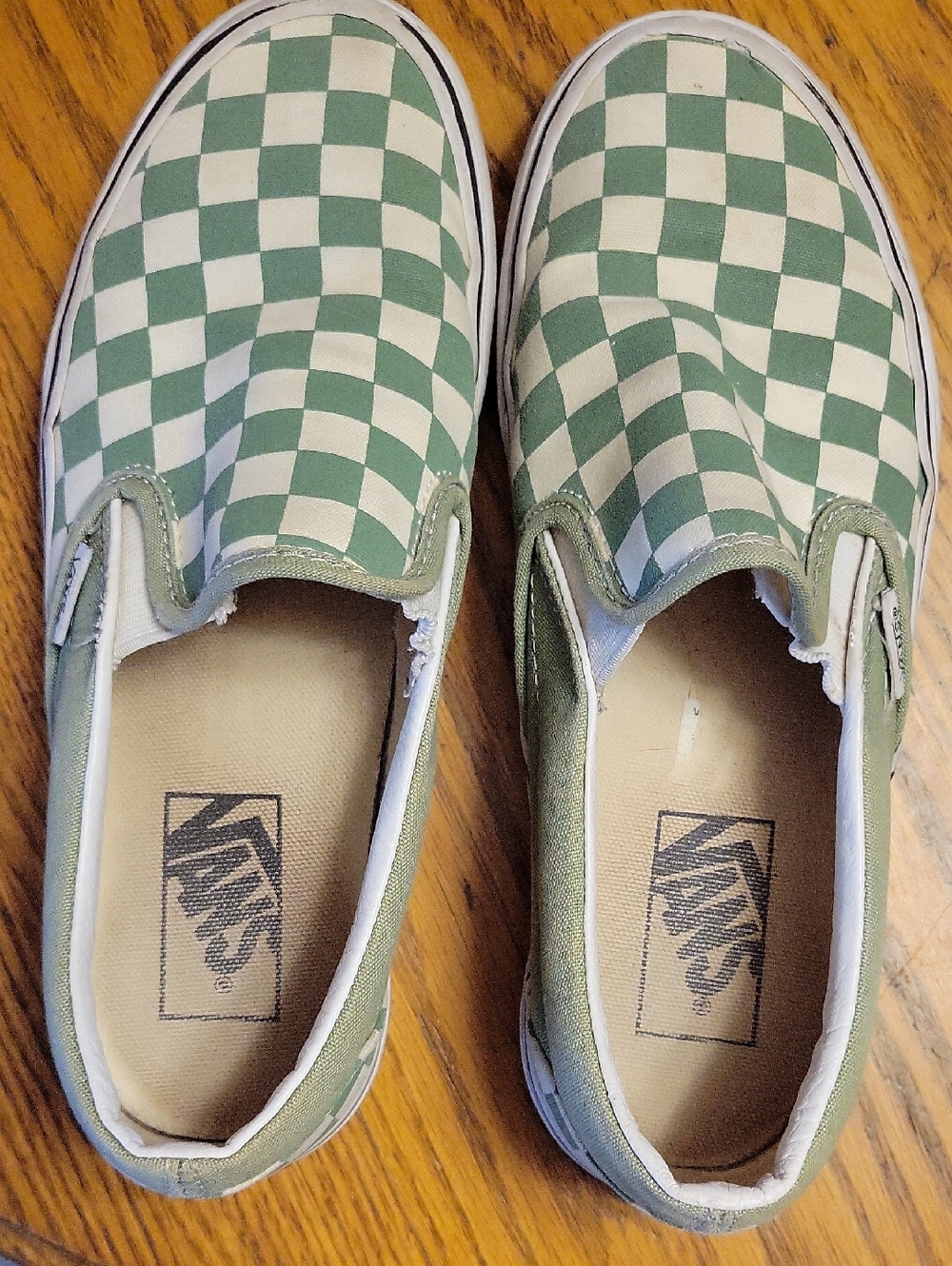 Vans Kids Green and White Checkerboard Slip-On Sneakers